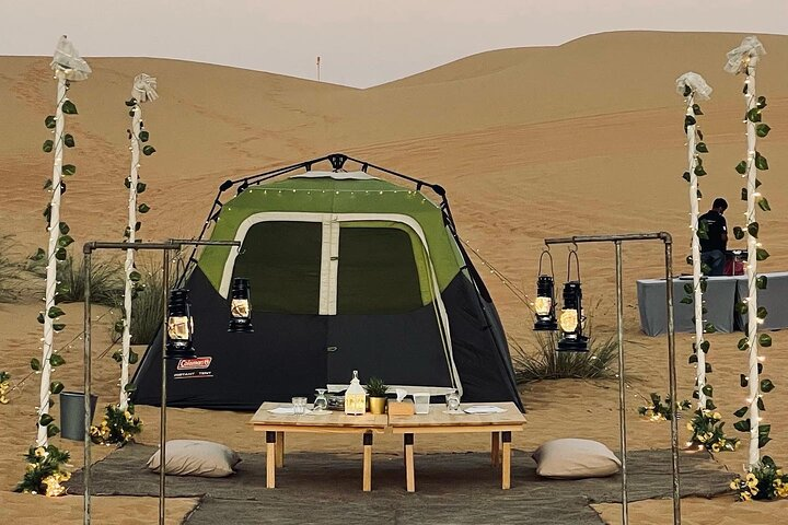 Experience the serene desert landscape where starlit nights and hearty BBQ feasts create unforgettable memories under the vast sky finishing with a refreshing sunrise and hot breakfast delight.